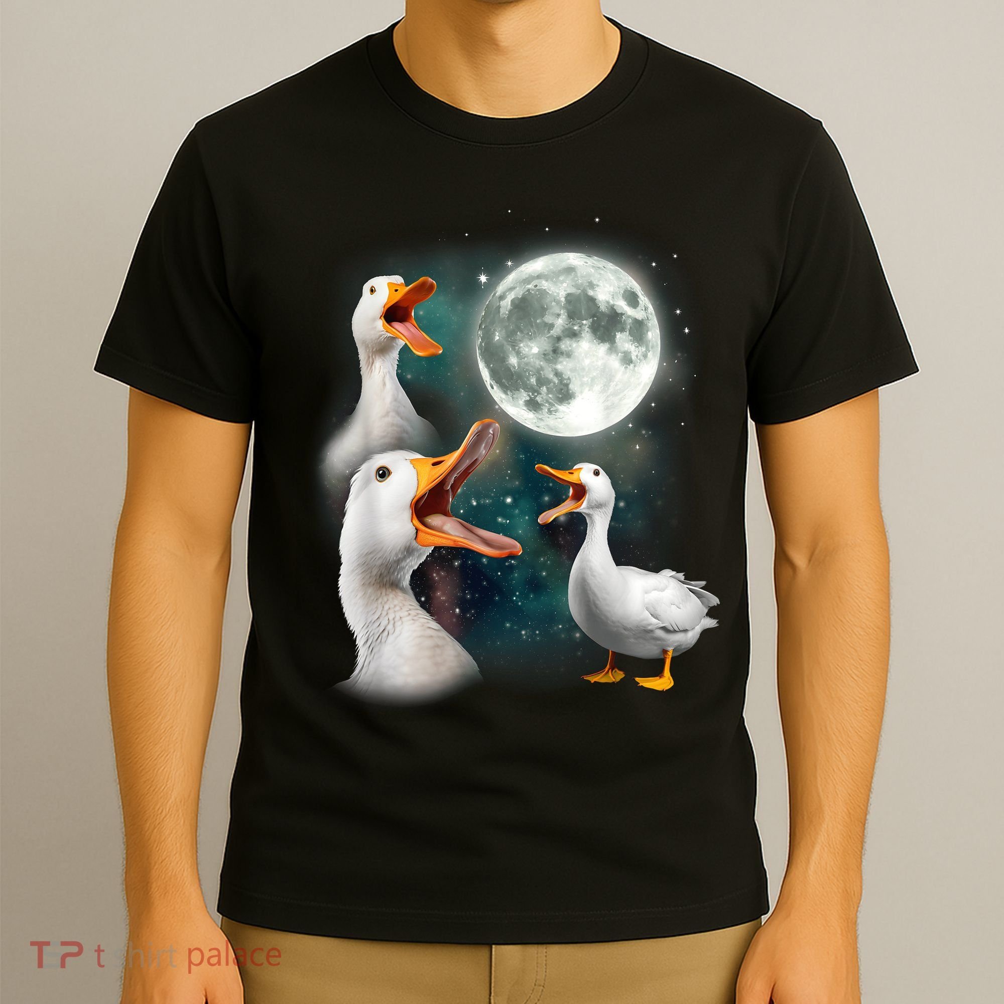 3 Ducks Howl At Moon Funny Weird Cursed Pekin Duck Lover T-Shirt