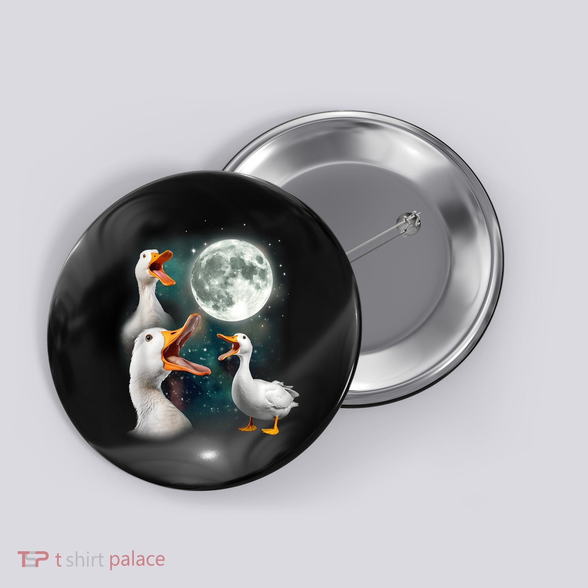 3 Ducks Howl At Moon Funny Weird Cursed Pekin Duck Lover Button