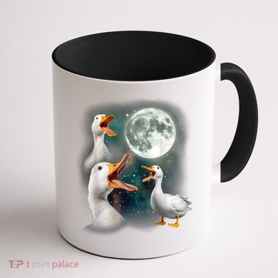 3 Ducks Howl At Moon Funny Weird Cursed Pekin Duck Lover Coffee Mug back