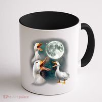 3 Ducks Howl At Moon Funny Weird Cursed Pekin Duck Lover Coffee Mug thumb 1