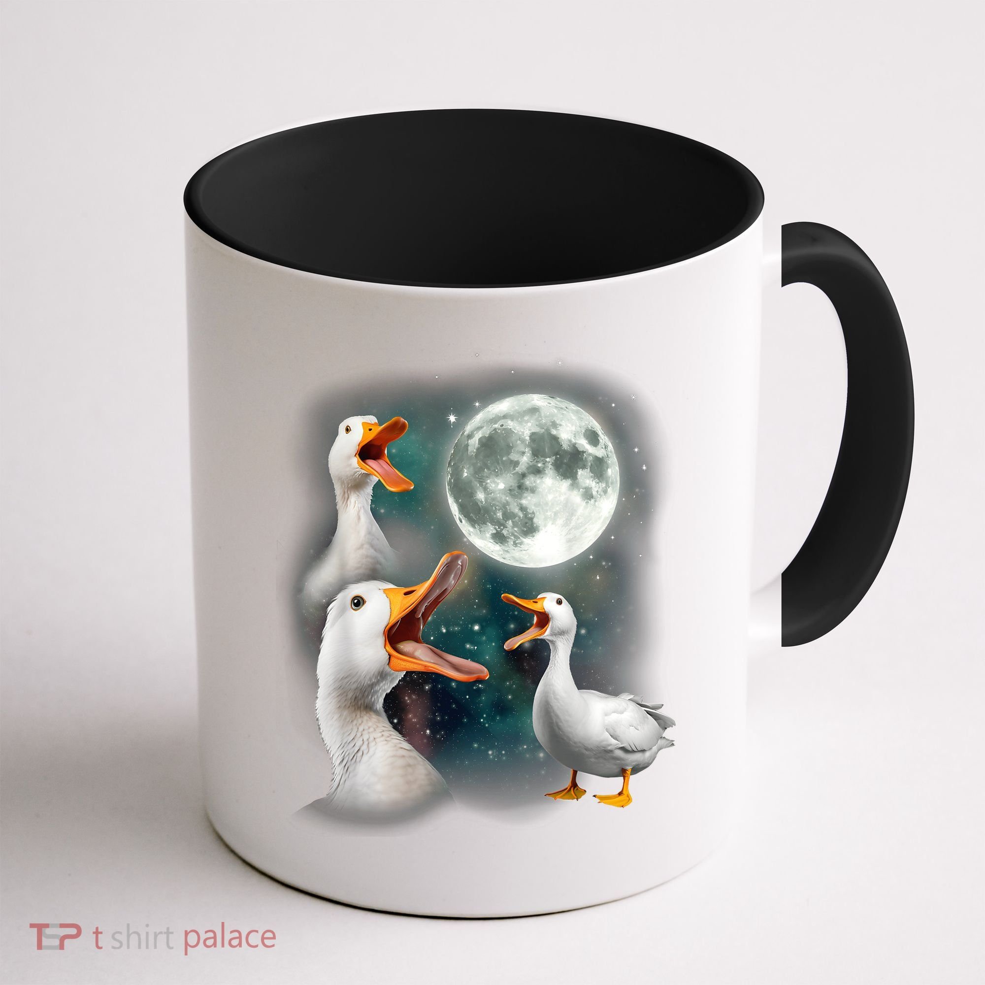 3 Ducks Howl At Moon Funny Weird Cursed Pekin Duck Lover Coffee Mug