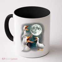 3 Ducks Howl At Moon Funny Weird Cursed Pekin Duck Lover Coffee Mug thumb 0