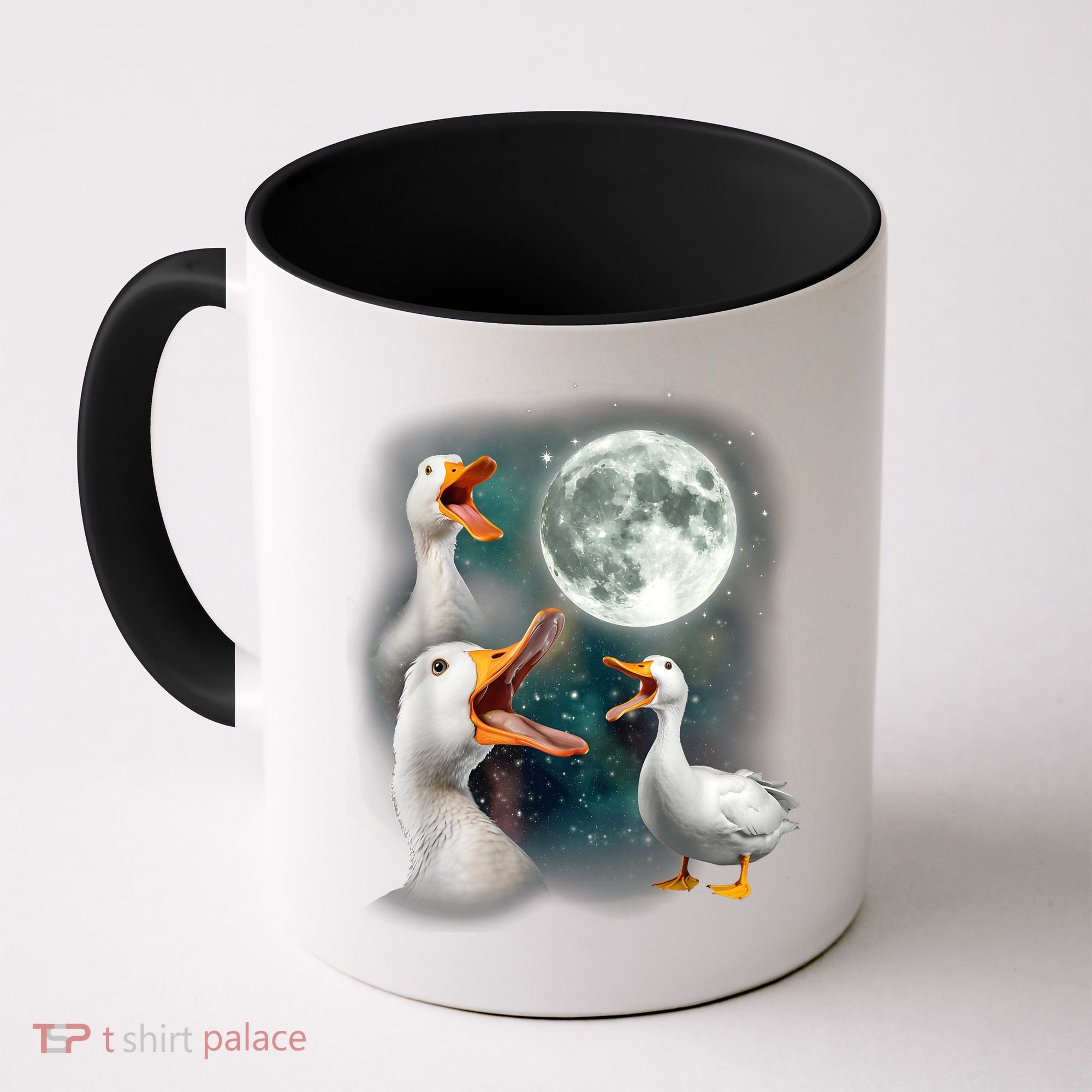 3 Ducks Howl At Moon Funny Weird Cursed Pekin Duck Lover Coffee Mug
