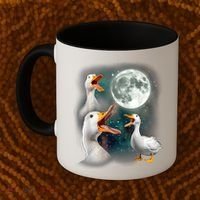 3 Ducks Howl At Moon Funny Weird Cursed Pekin Duck Lover Coffee Mug thumb 2