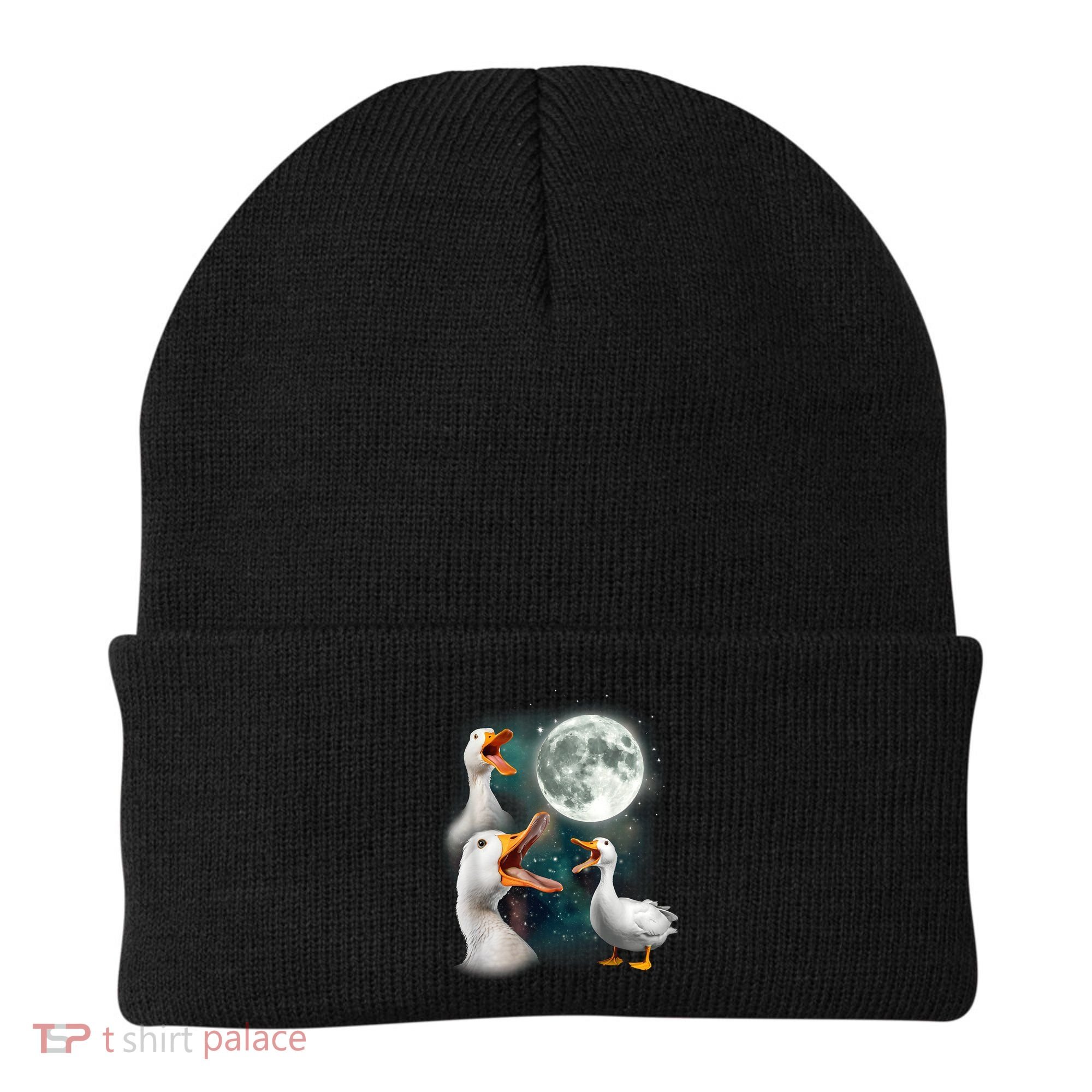 3 Ducks Howl At Moon Funny Weird Cursed Pekin Duck Lover Beanie