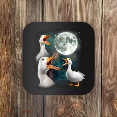 3 Ducks Howl At Moon Funny Weird Cursed Pekin Duck Lover Coaster