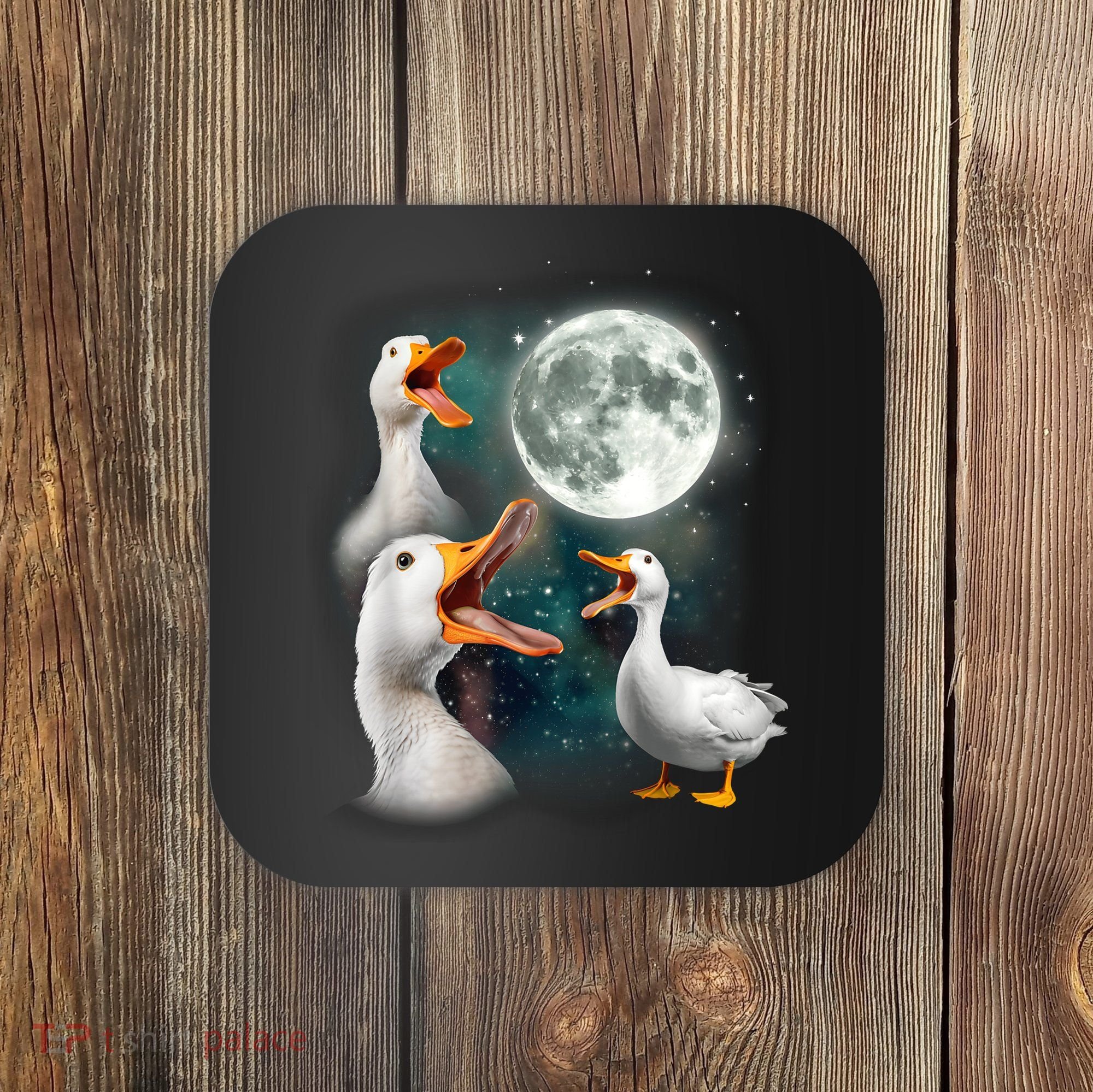 3 Ducks Howl At Moon Funny Weird Cursed Pekin Duck Lover Coaster