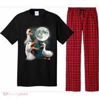 3 Ducks Howl At Moon Funny Weird Cursed Pekin Duck Lover Pajama Set thumb 0