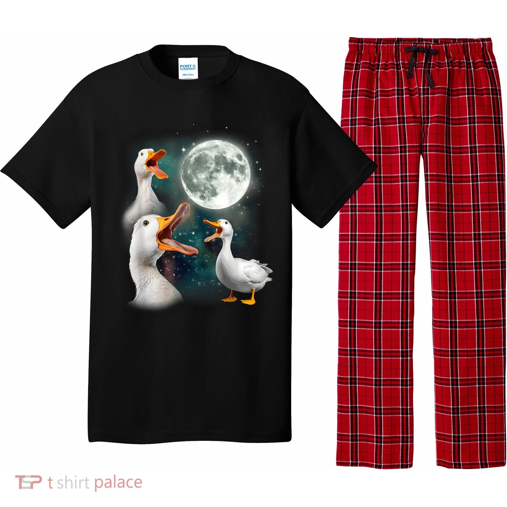 3 Ducks Howl At Moon Funny Weird Cursed Pekin Duck Lover Pajama Set