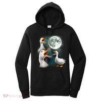 3 Ducks Howl At Moon Funny Weird Cursed Pekin Duck Lover Women's Hoodie thumb 0