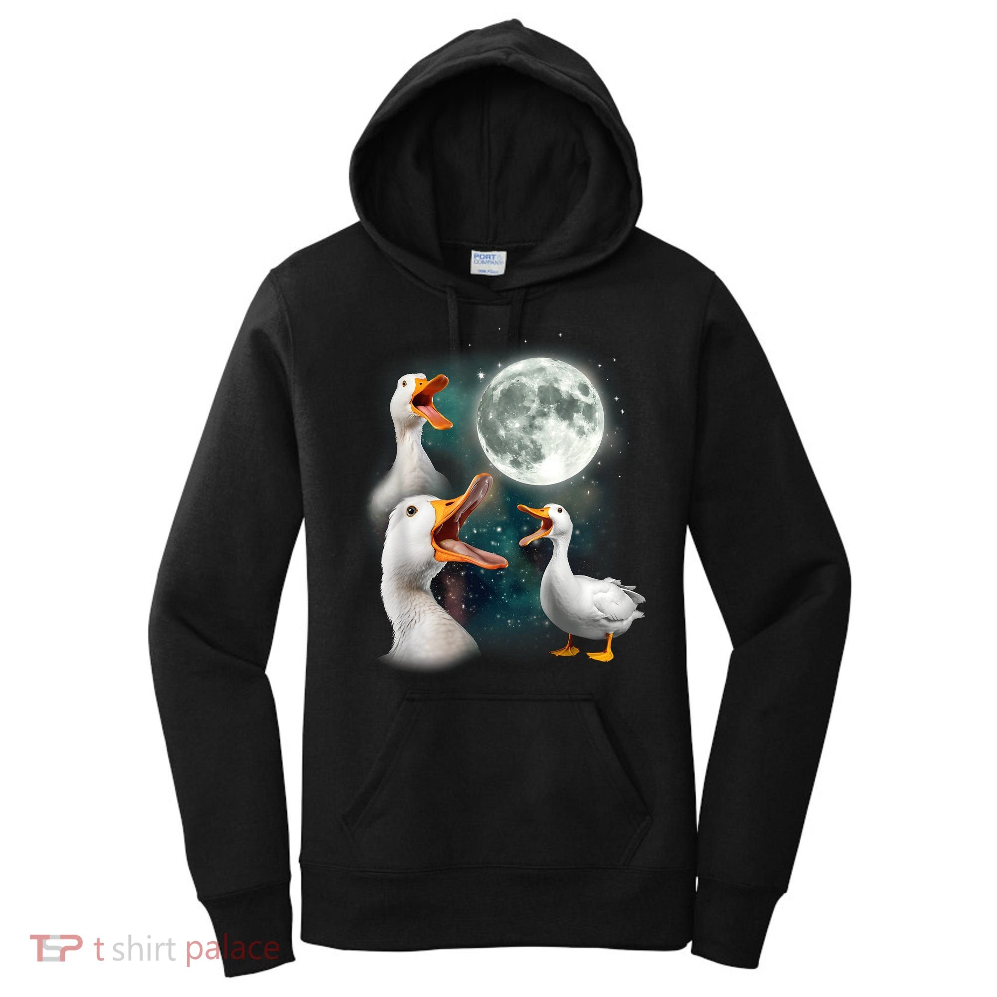 3 Ducks Howl At Moon Funny Weird Cursed Pekin Duck Lover Women's Hoodie