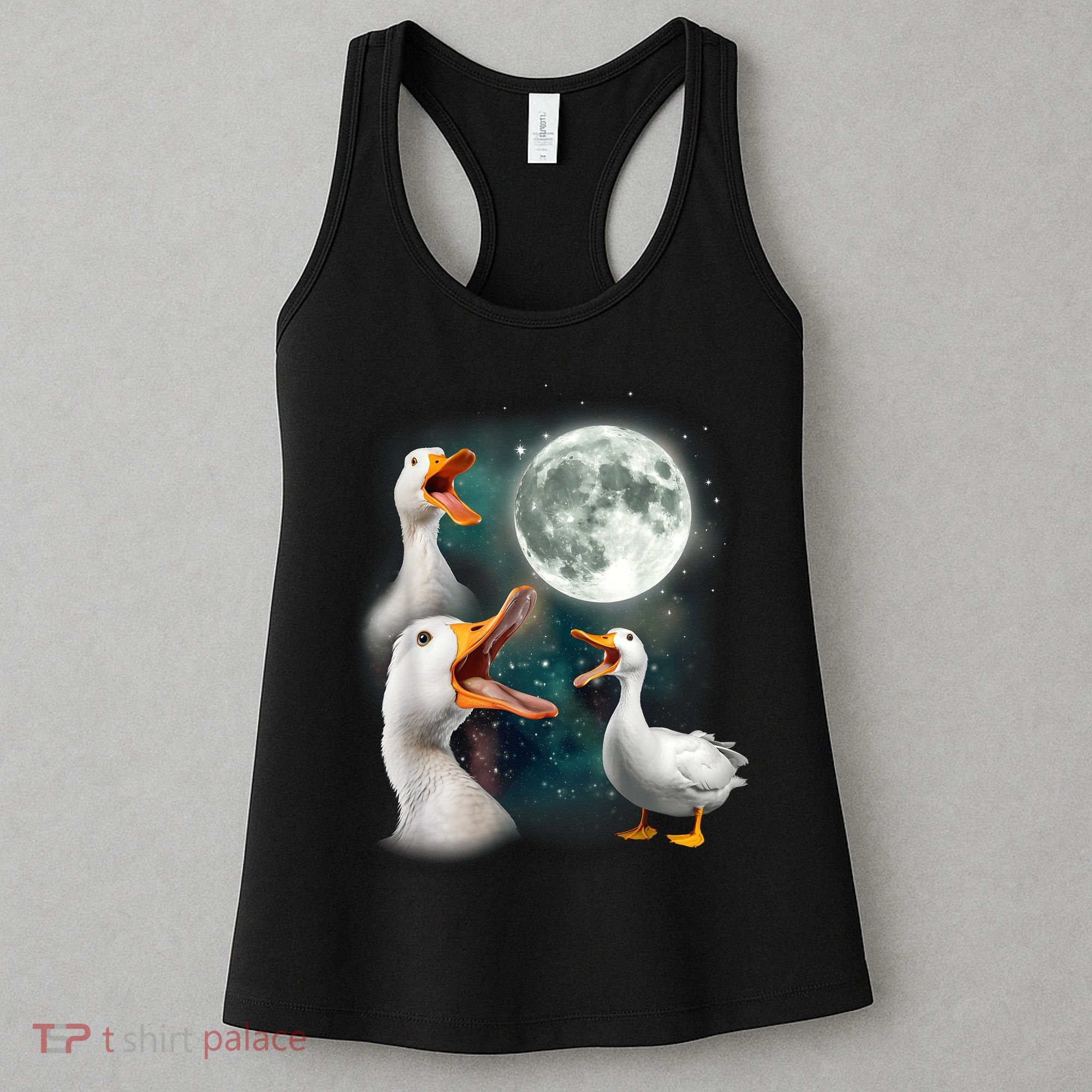 3 Ducks Howl At Moon Funny Weird Cursed Pekin Duck Lover Women's Tank Top