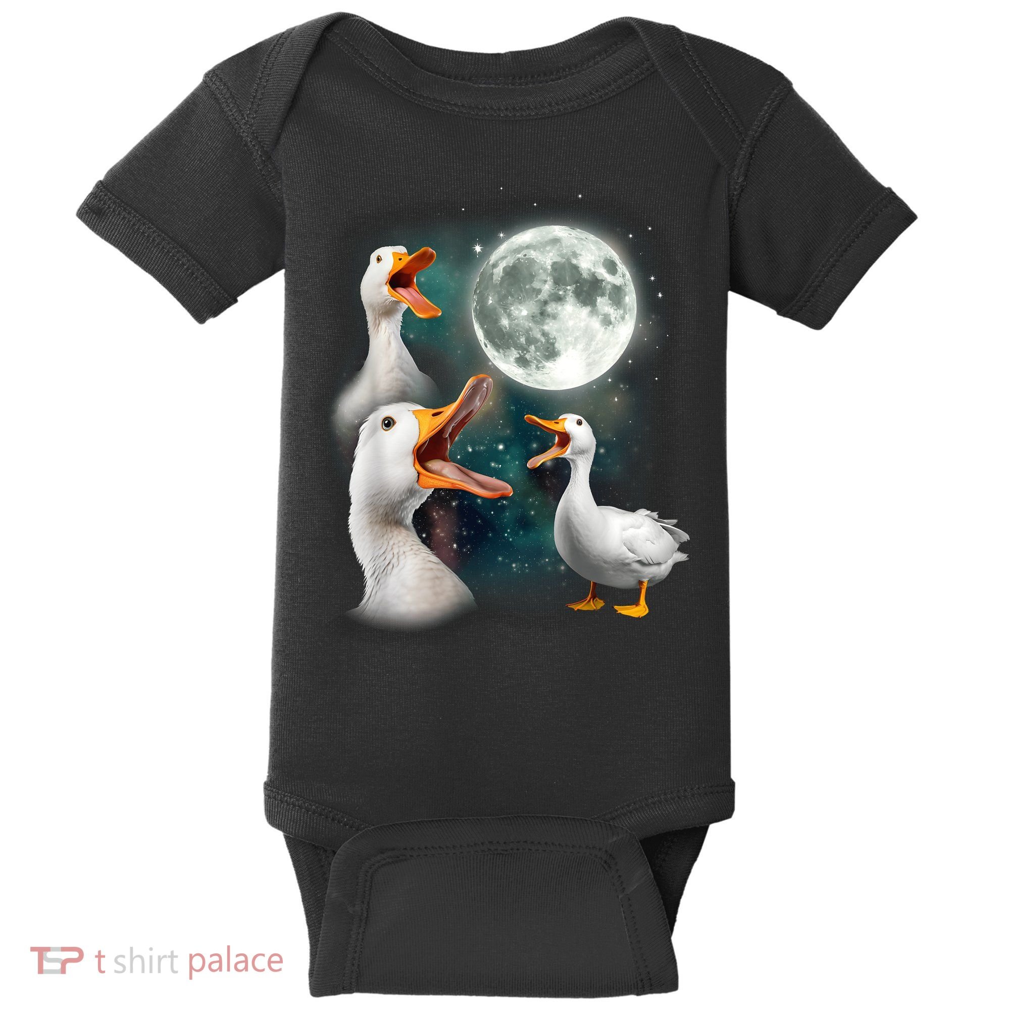 3 Ducks Howl At Moon Funny Weird Cursed Pekin Duck Lover Baby Bodysuit