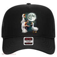 3 Ducks Howl At Moon Funny Weird Cursed Pekin Duck Lover Hat thumb 0