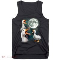 3 Ducks Howl At Moon Funny Weird Cursed Pekin Duck Lover Tank Top thumb 0