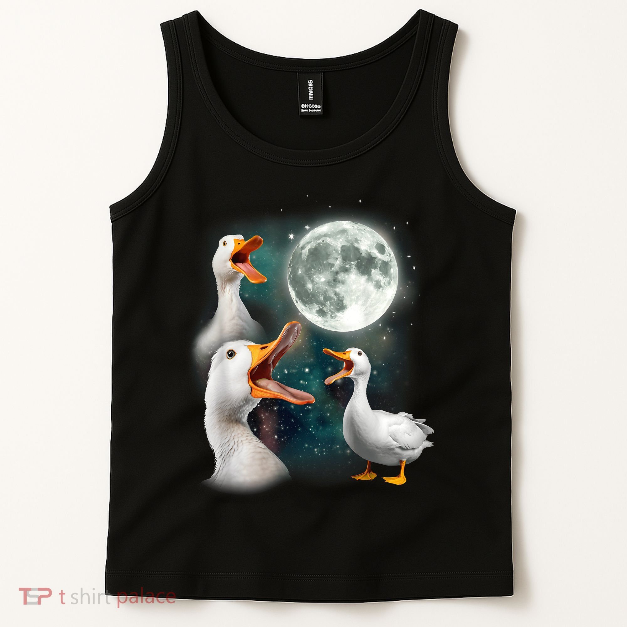 3 Ducks Howl At Moon Funny Weird Cursed Pekin Duck Lover Tank Top