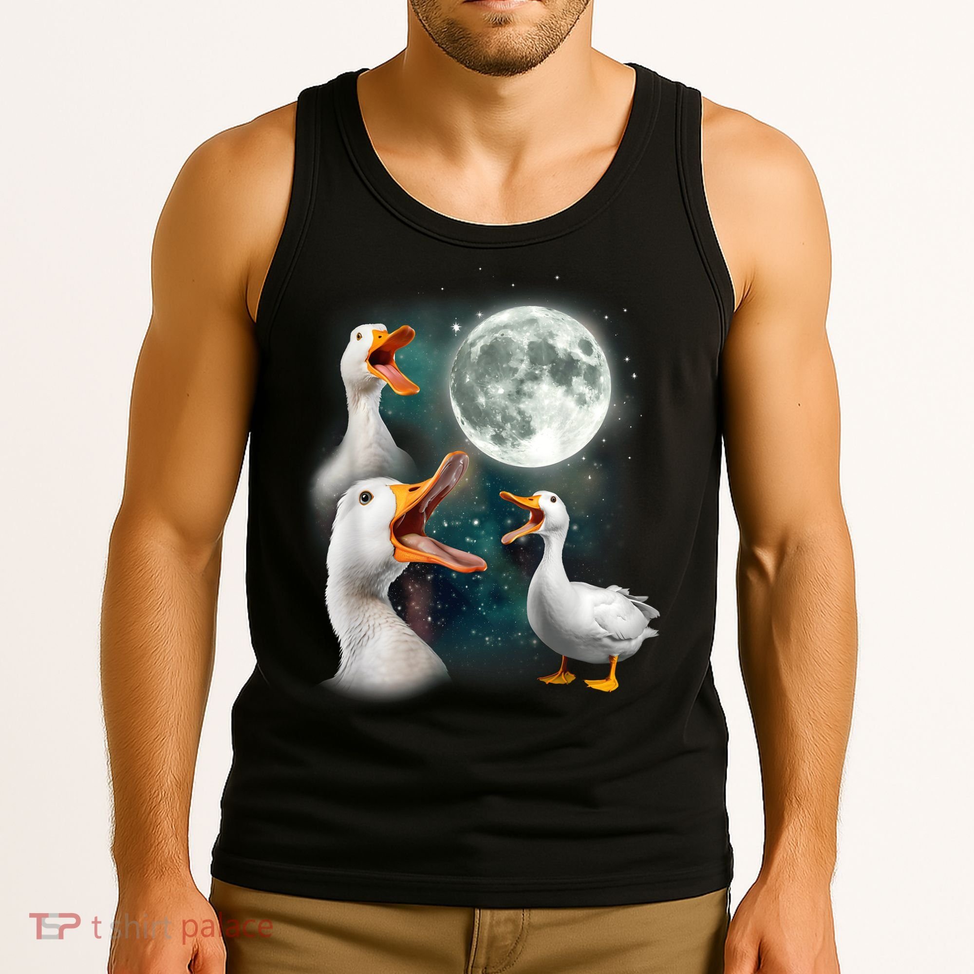 3 Ducks Howl At Moon Funny Weird Cursed Pekin Duck Lover Tank Top