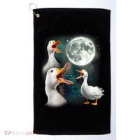 3 Ducks Howl At Moon Funny Weird Cursed Pekin Duck Lover Golf Towel thumb 0