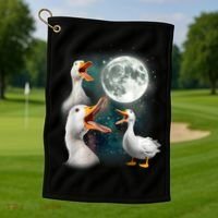 3 Ducks Howl At Moon Funny Weird Cursed Pekin Duck Lover Golf Towel thumb 1