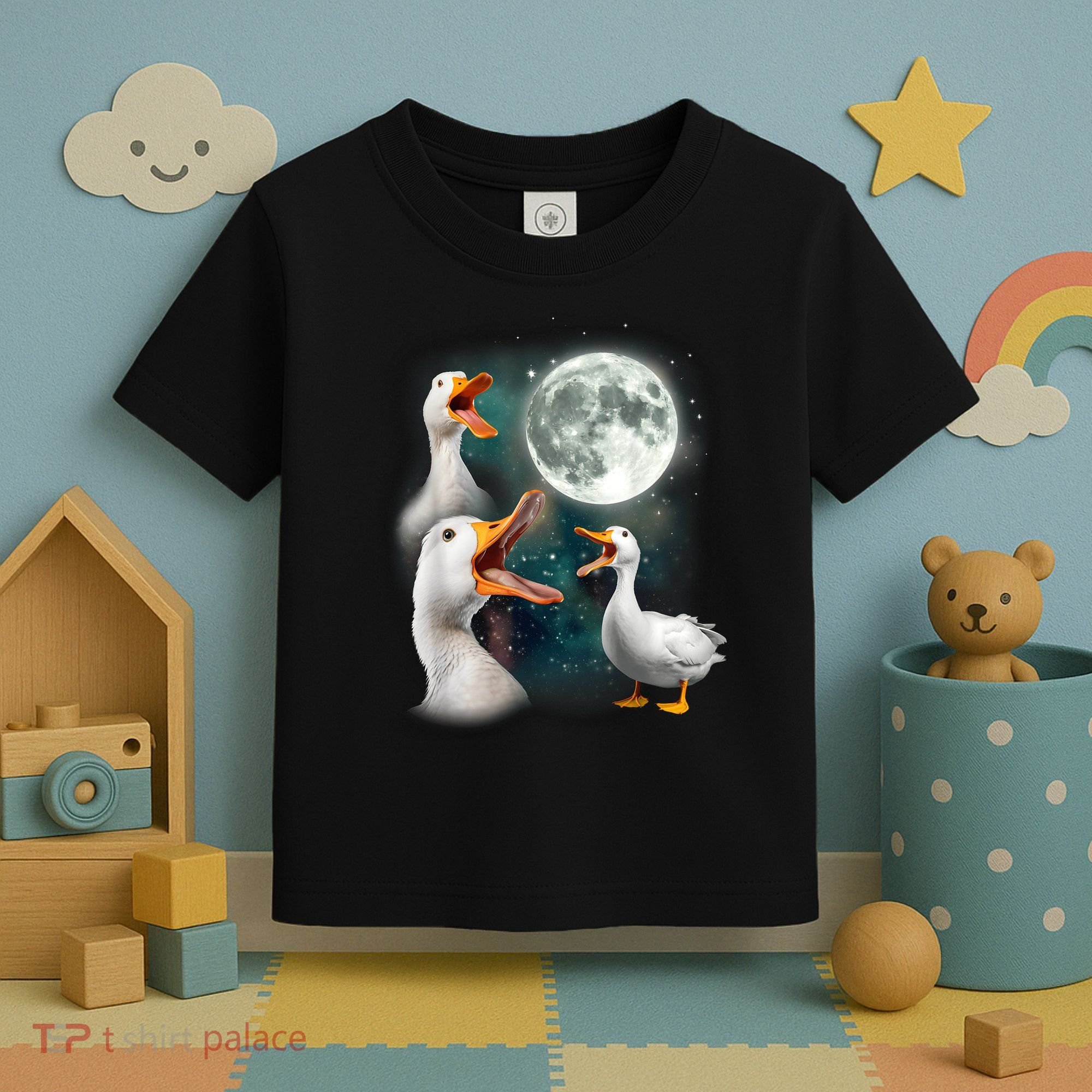 3 Ducks Howl At Moon Funny Weird Cursed Pekin Duck Lover Toddler T-Shirt