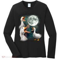 3 Ducks Howl At Moon Funny Weird Cursed Pekin Duck Lover Women's Long Sleeve Shirt thumb 0