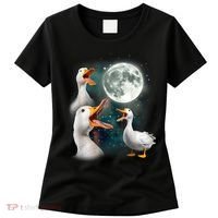 3 Ducks Howl At Moon Funny Weird Cursed Pekin Duck Lover Women's T-Shirt thumb 0