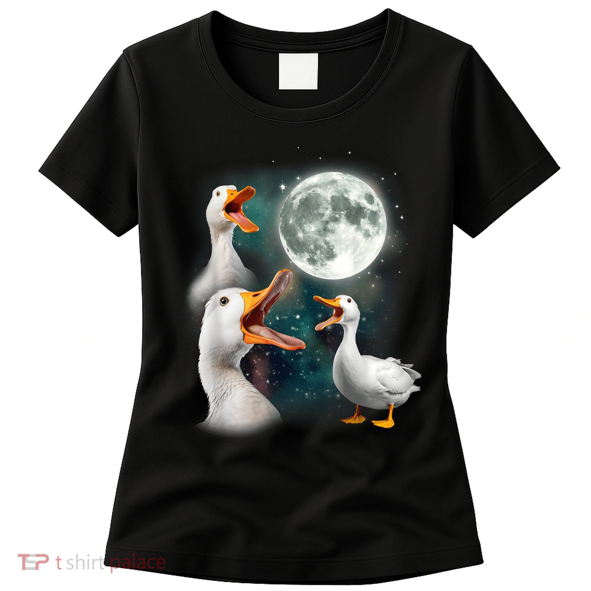 3 Ducks Howl At Moon Funny Weird Cursed Pekin Duck Lover Women's T-Shirt