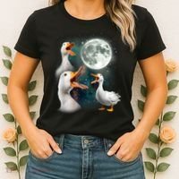 3 Ducks Howl At Moon Funny Weird Cursed Pekin Duck Lover Women's T-Shirt thumb 2