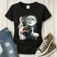 3 Ducks Howl At Moon Funny Weird Cursed Pekin Duck Lover Women's T-Shirt thumb 3