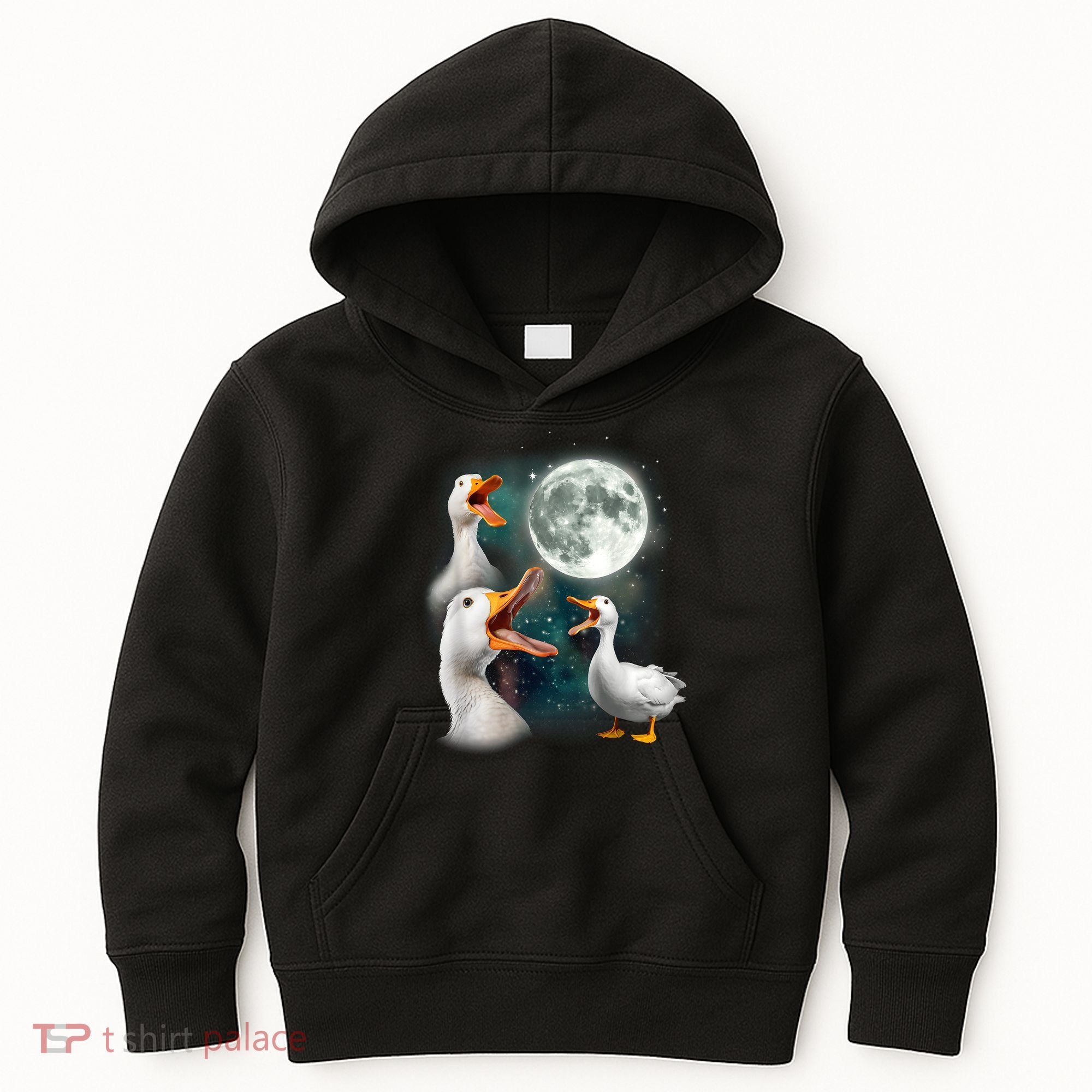 3 Ducks Howl At Moon Funny Weird Cursed Pekin Duck Lover Kids Hoodie