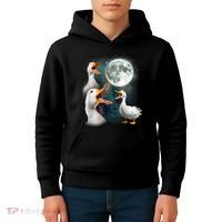 3 Ducks Howl At Moon Funny Weird Cursed Pekin Duck Lover Kids Hoodie thumb 4