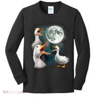 3 Ducks Howl At Moon Funny Weird Cursed Pekin Duck Lover Kids Long Sleeve Shirt thumb 0