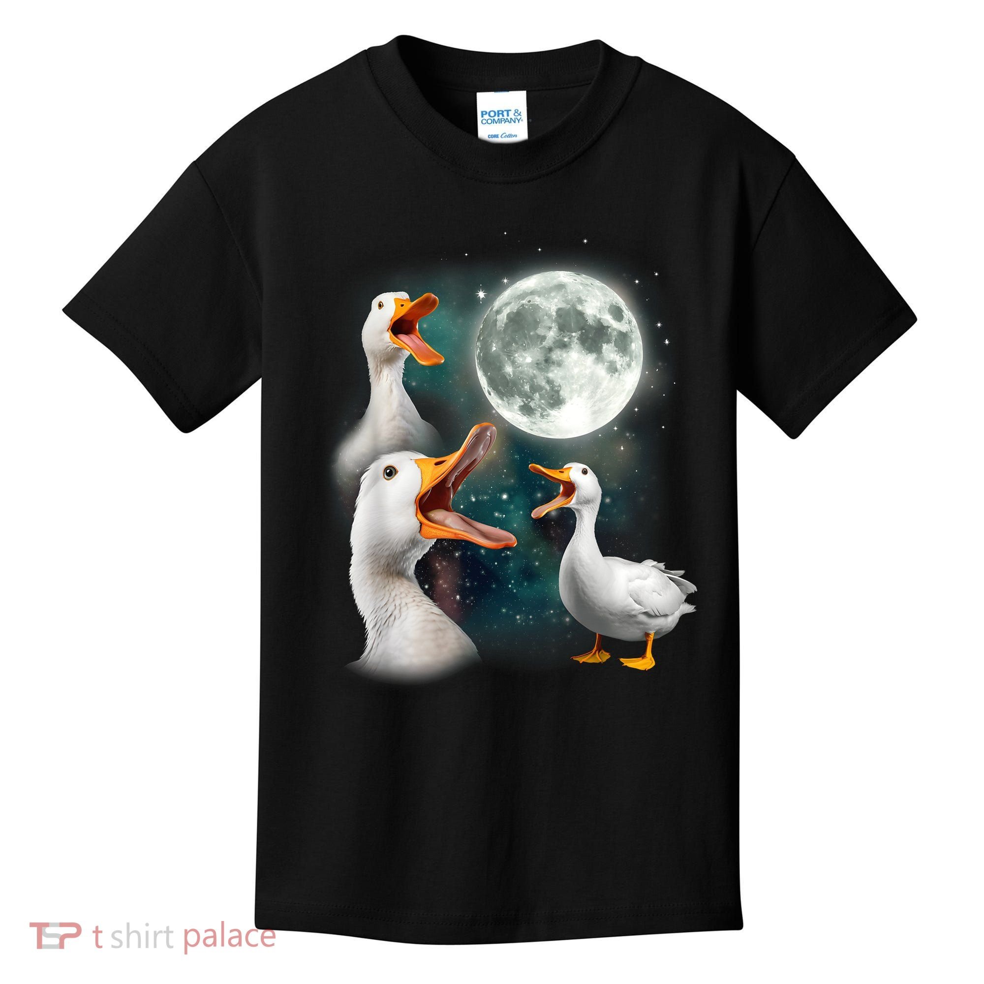 3 Ducks Howl At Moon Funny Weird Cursed Pekin Duck Lover Kids T-Shirt