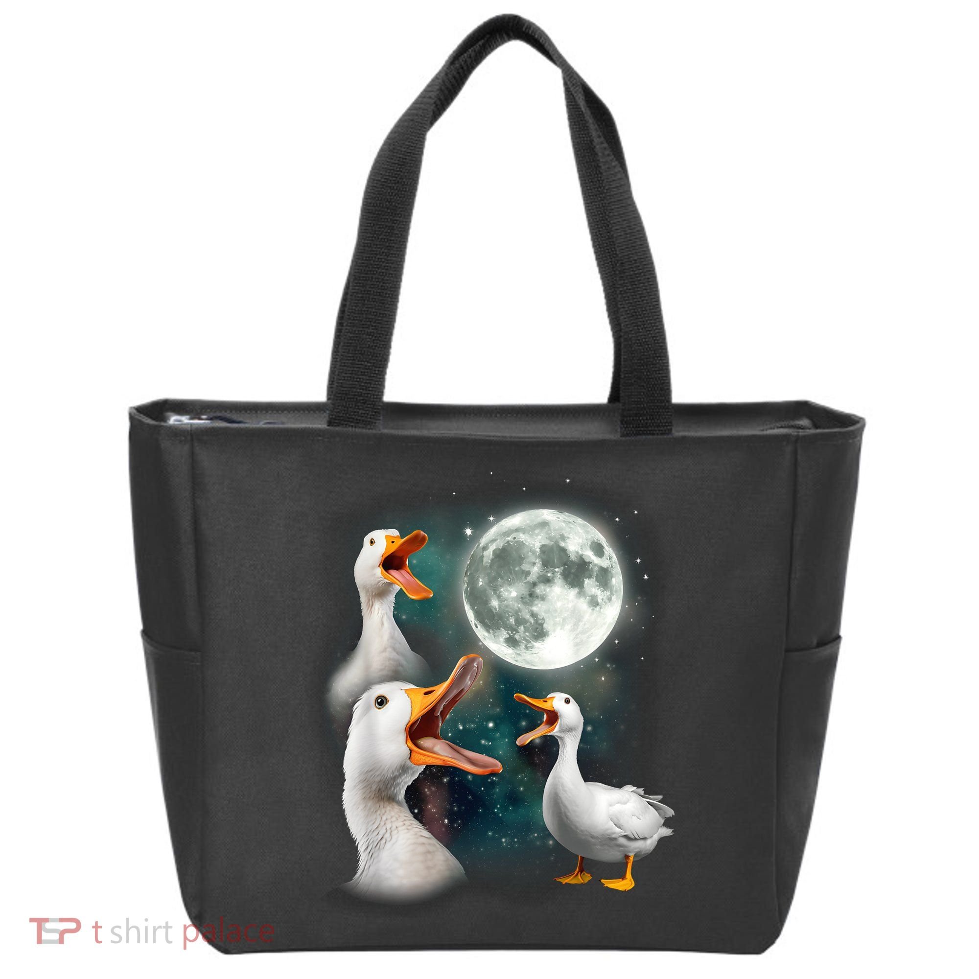 3 Ducks Howl At Moon Funny Weird Cursed Pekin Duck Lover Tote Bag