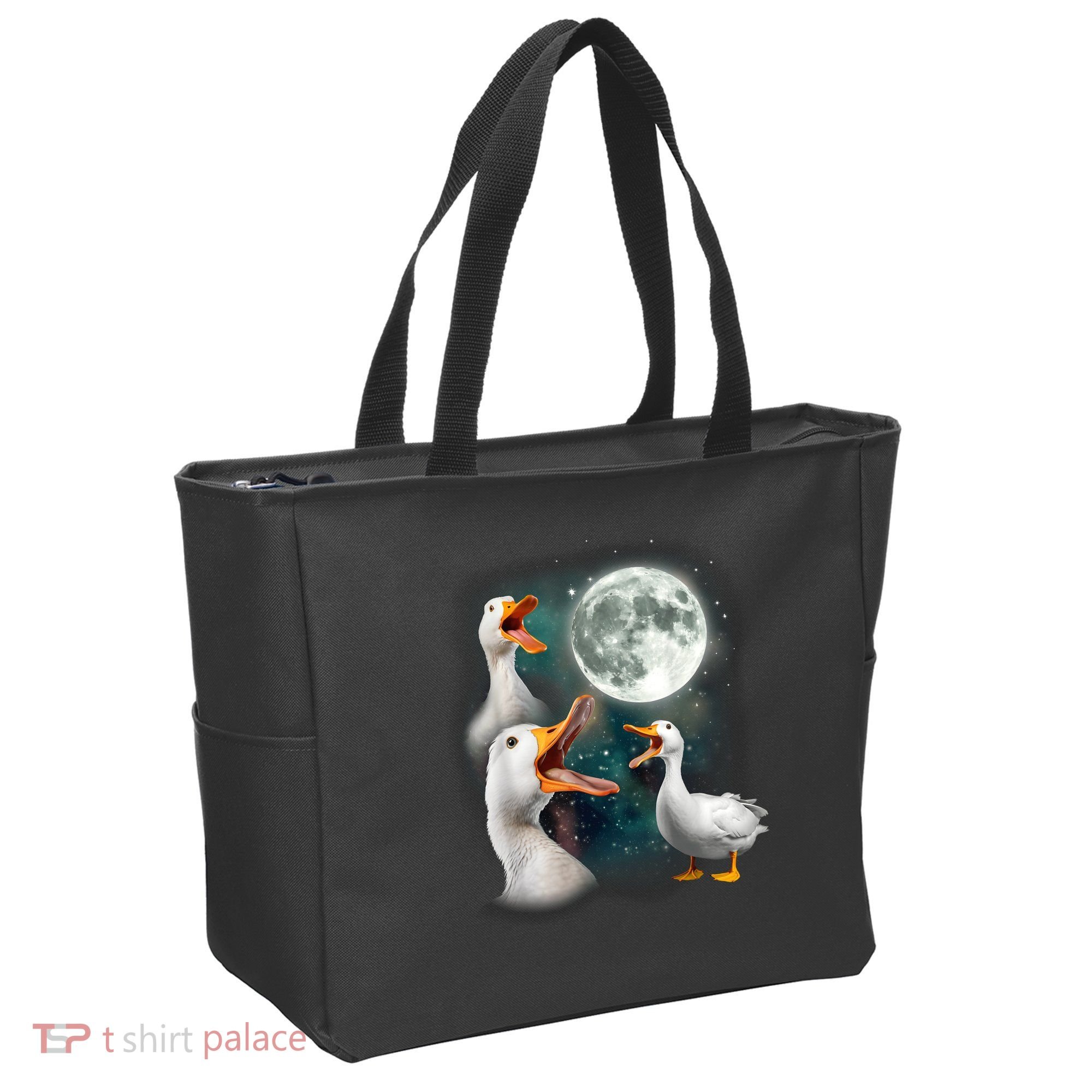 3 Ducks Howl At Moon Funny Weird Cursed Pekin Duck Lover Tote Bag