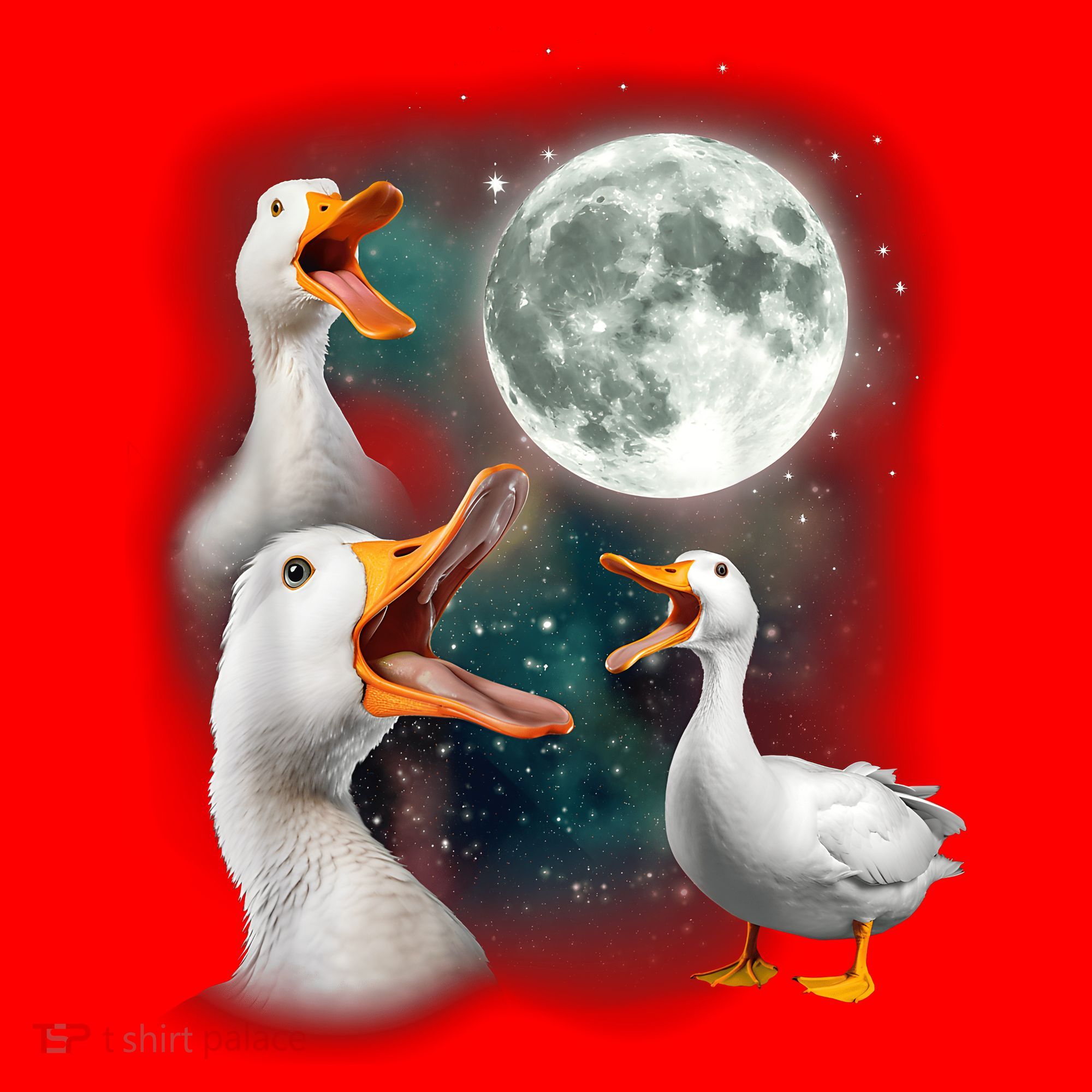 3 Ducks Howl At Moon Funny Weird Cursed Pekin Duck Lover Santa Hat