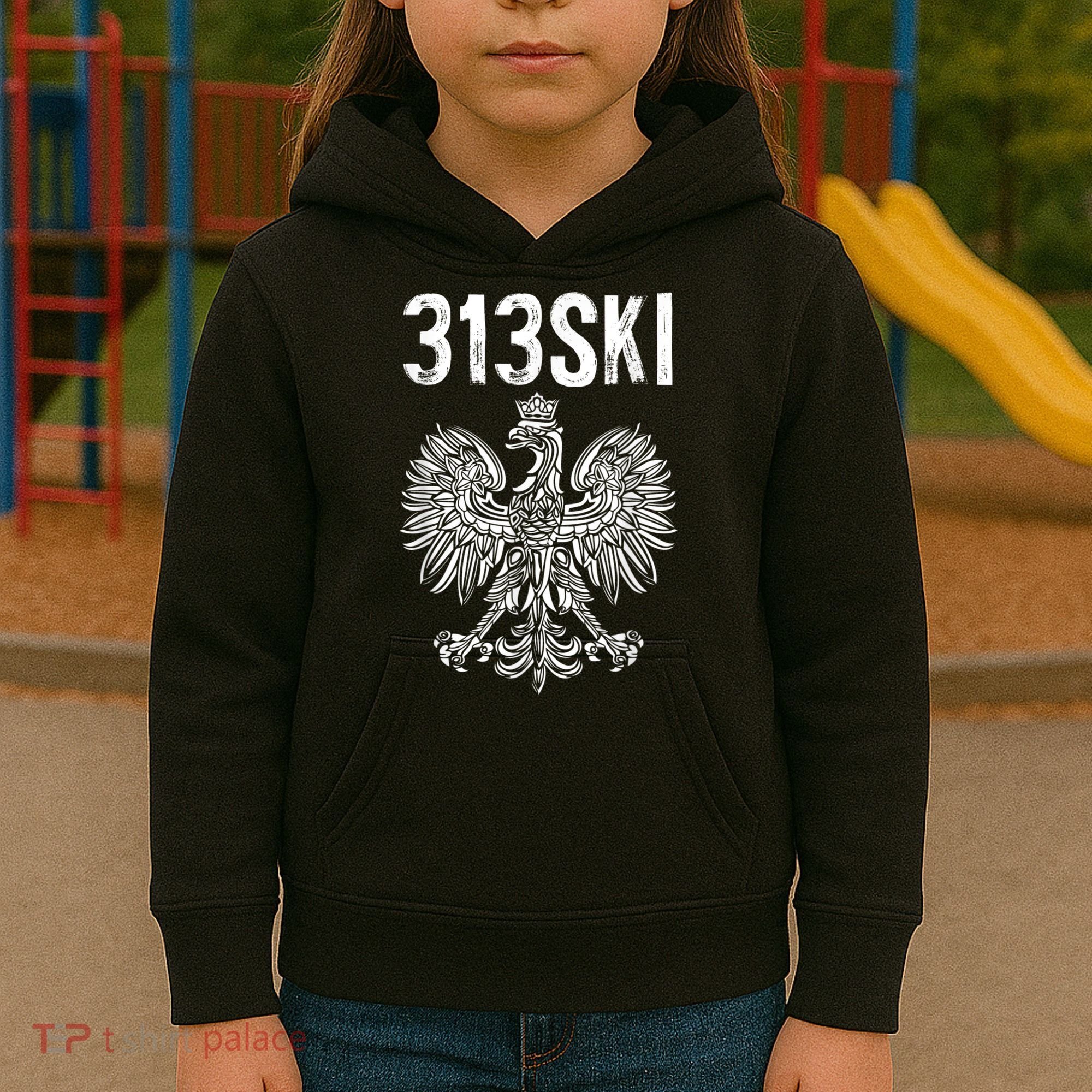 313SKI Detroit Michigan Area Code 313 Polish Pride Kids Hoodie