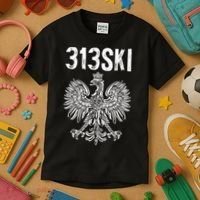 313SKI Detroit Michigan Area Code 313 Polish Pride Kids T-Shirt thumb 3