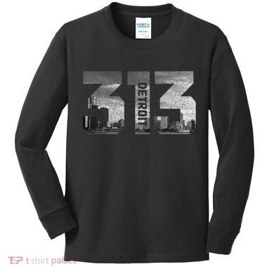 313 Detroit Michigan Area Code Pride Skyline Vintage Kids Long Sleeve Shirt