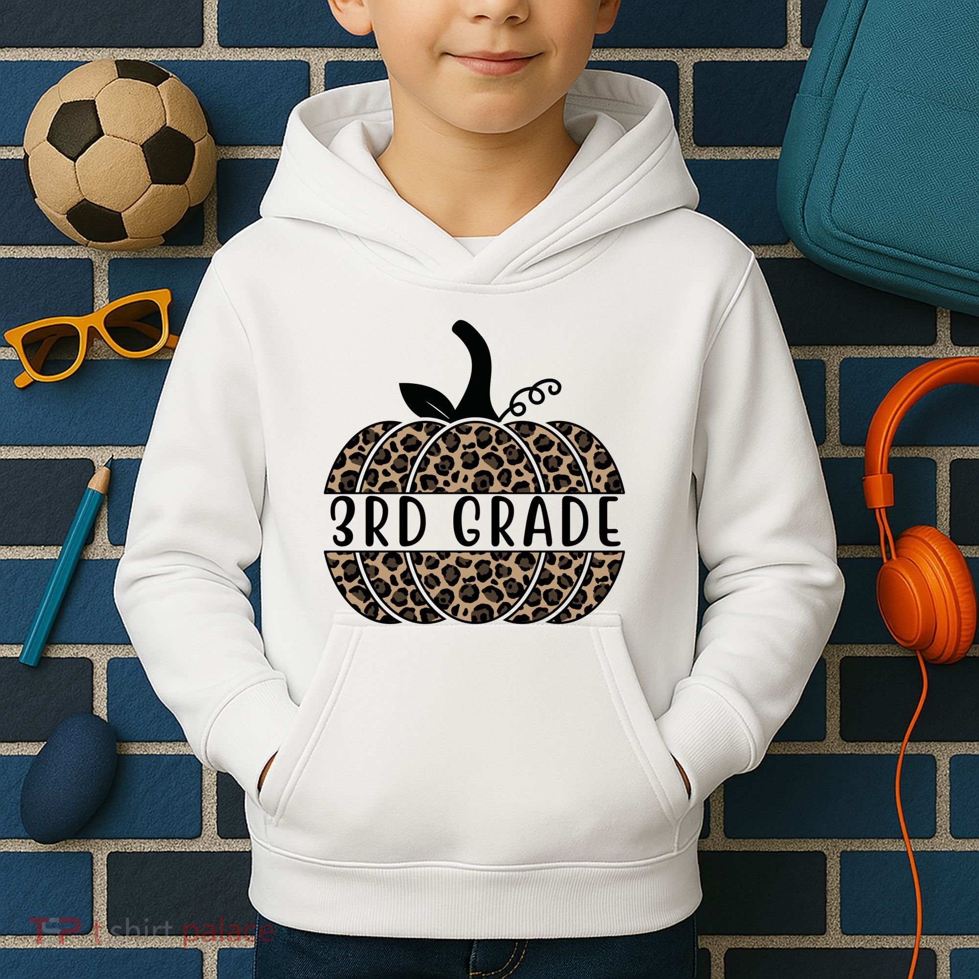 3rd Grade Leopard Pumpkin Kids Hoodie