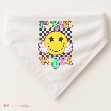 3rd Grade Vibes Smile Face Back To School Third Grade USA-Made Doggie Bandana