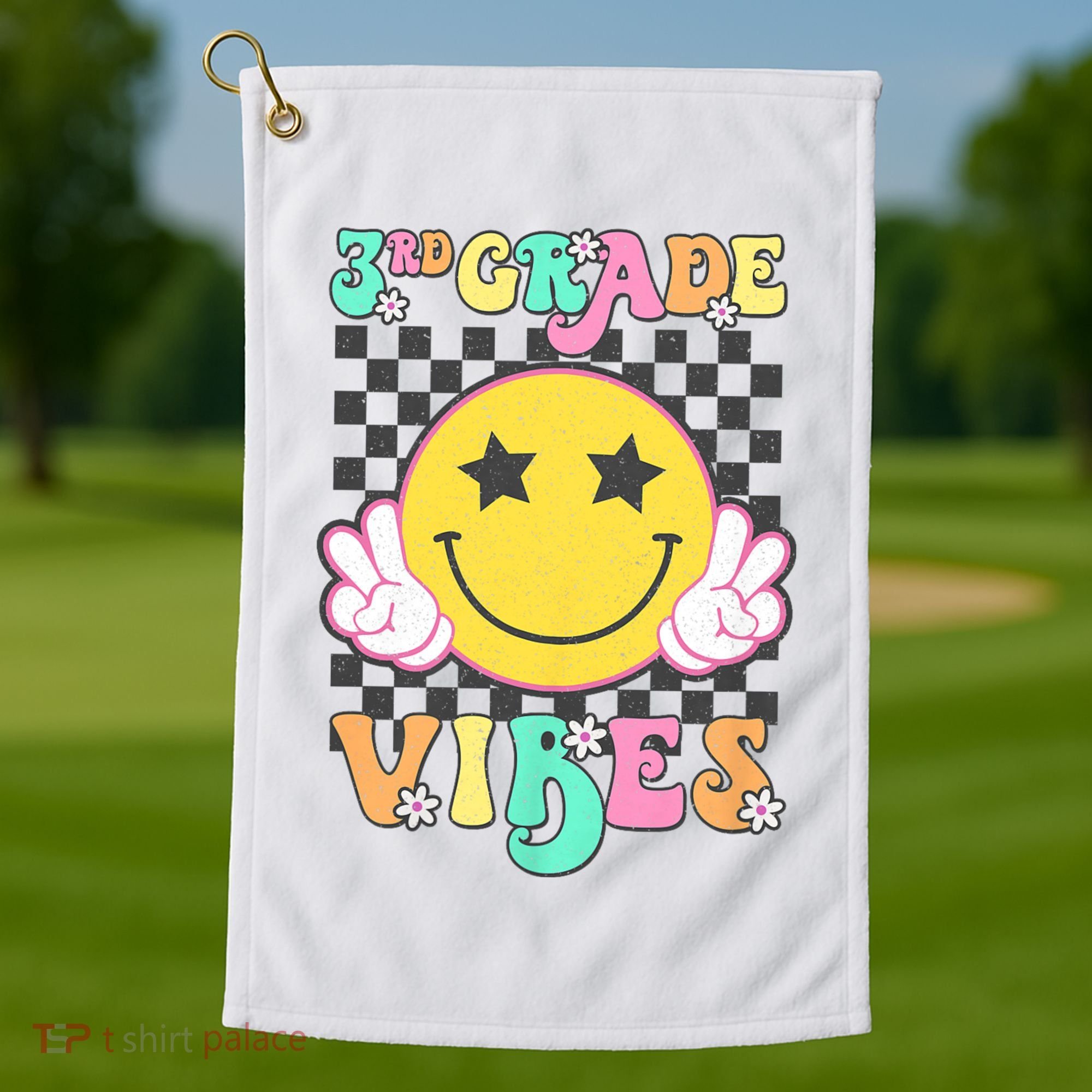 3rd Grade Vibes Smile Face Back To School Third Grade Golf Towel