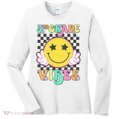 3rd Grade Vibes Smile Face Back To School Third Grade Women's Long Sleeve Shirt
