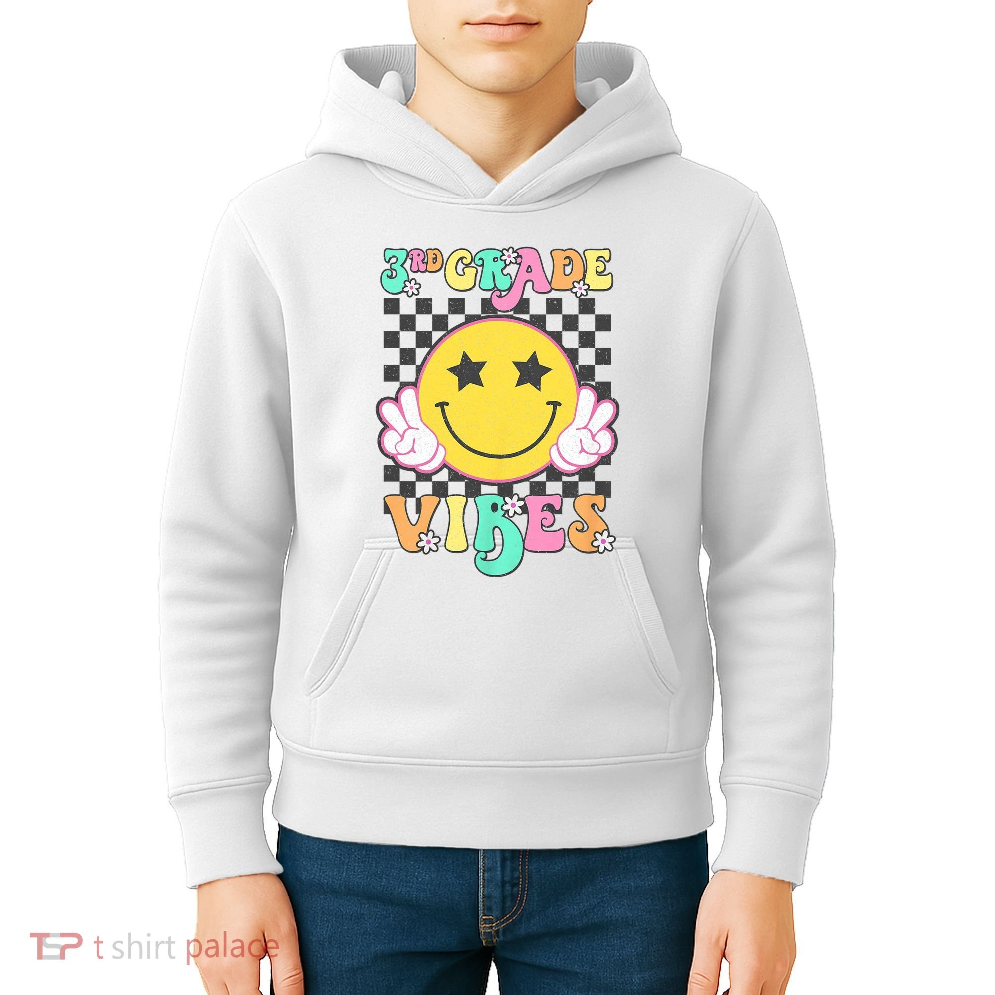 3rd Grade Vibes Smile Face Back To School Third Grade Kids Hoodie