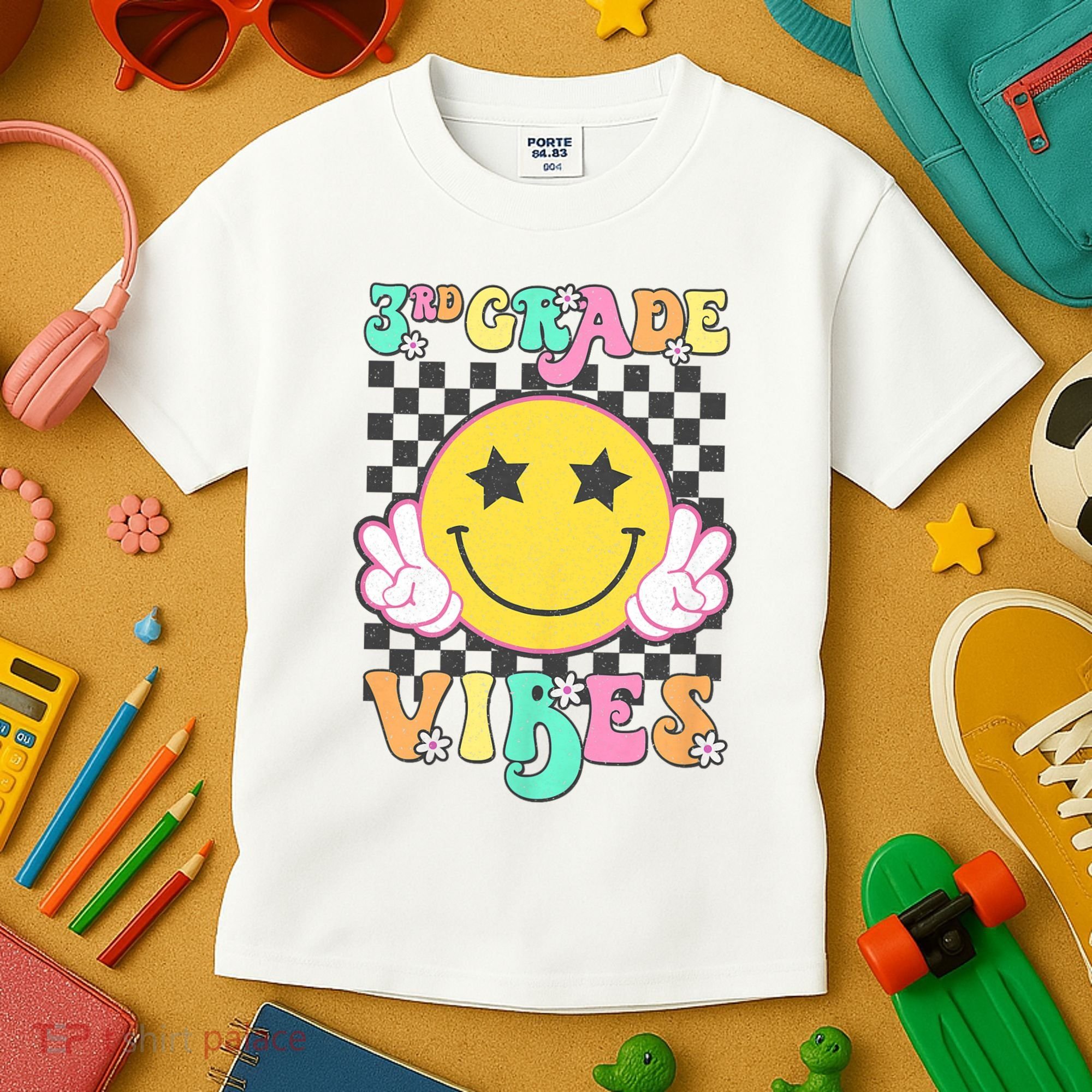3rd Grade Vibes Smile Face Back To School Third Grade Kids T-Shirt