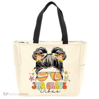 3rd Grade Vibes Messy Bun Third Grade Back To School Tote Bag