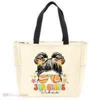 3rd Grade Vibes Messy Bun Third Grade Back To School Tote Bag thumb 0