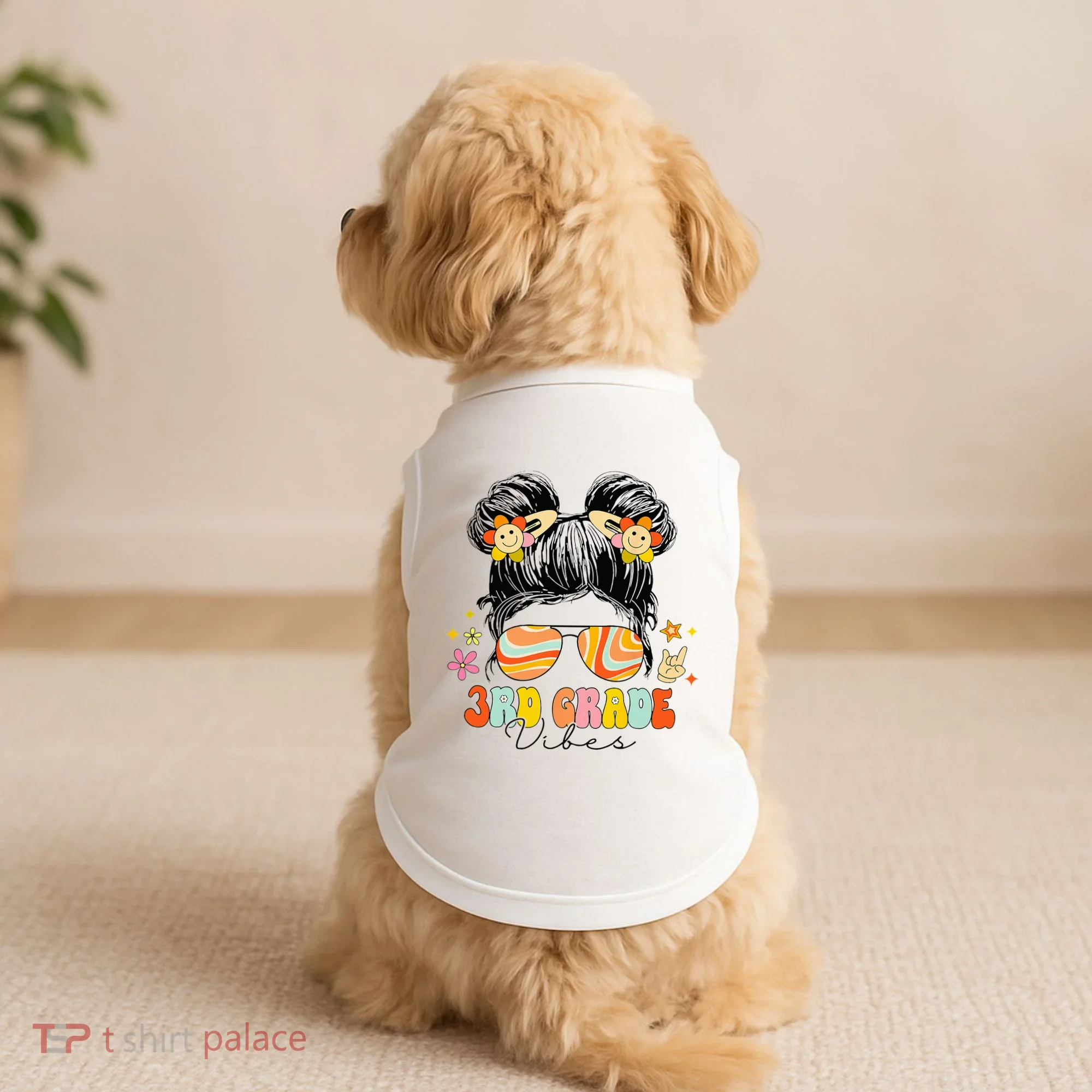 3rd Grade Vibes Messy Bun Third Grade Back To School Doggie Tank