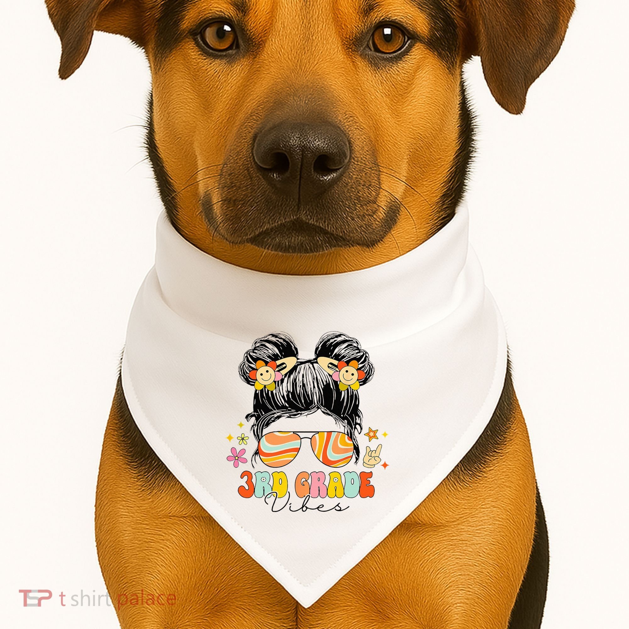 3rd Grade Vibes Messy Bun Third Grade Back To School USA-Made Doggie Bandana
