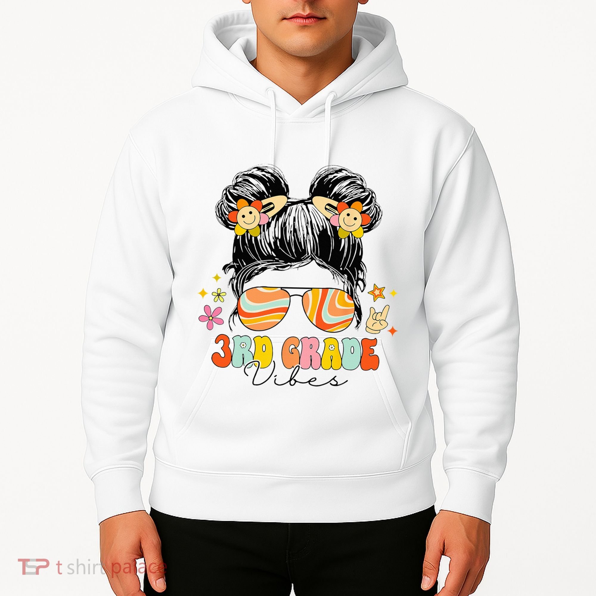 3rd Grade Vibes Messy Bun Third Grade Back To School Hoodie
